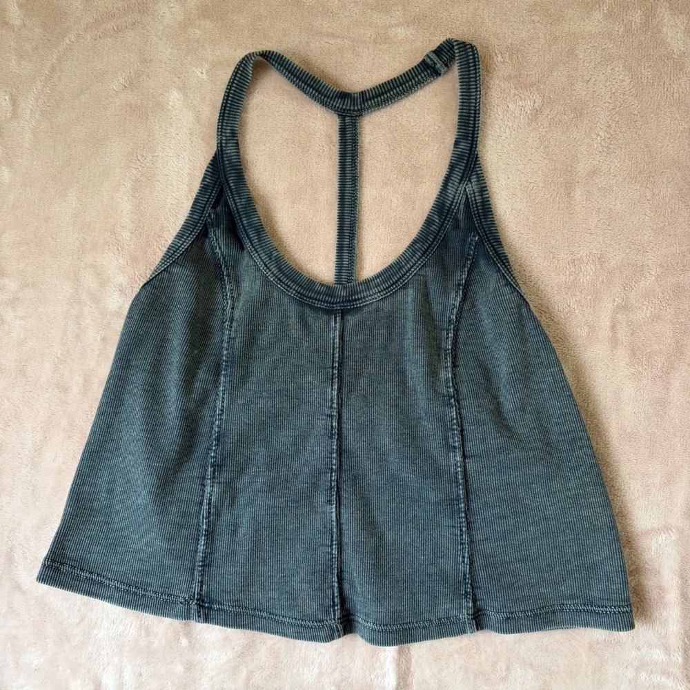 Ecote Urban Outfitters Ribbed T-Back Tank Top Charcoal Grey Acid Wash XS